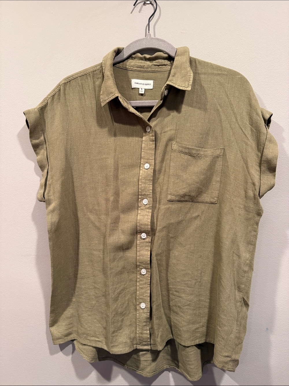 Thread & Supply Olive Green Short-Sleeve Button-Down Shirt- small